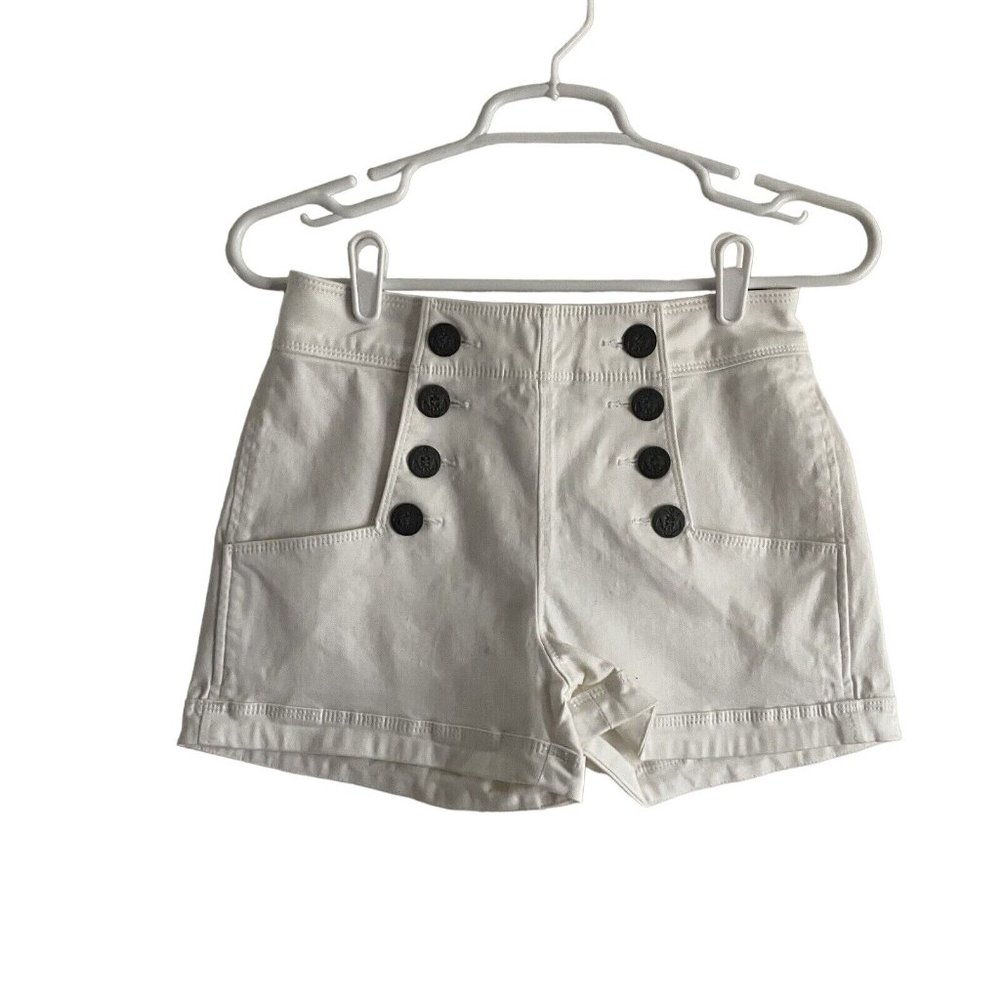 Express Jeans Wmn 0 White with Anchor Buttons High Rise Sailor Style Shorts
